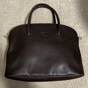 Longchamp Dark Brown Leather Top-Handle Tote